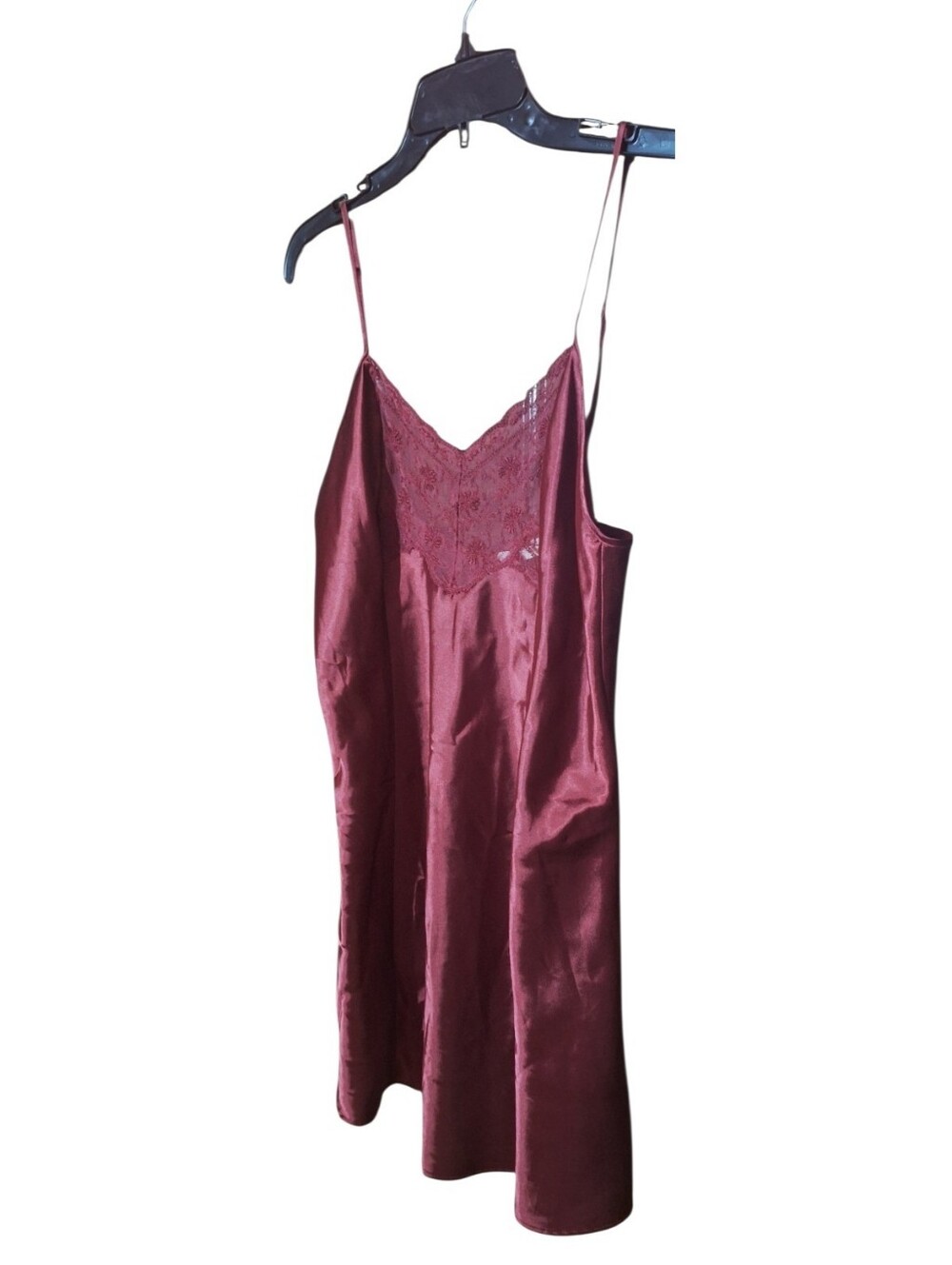 Victoria’s Secret Chemise Floral Red Slip Size Large 90s Satin Lace Shiny Vtg